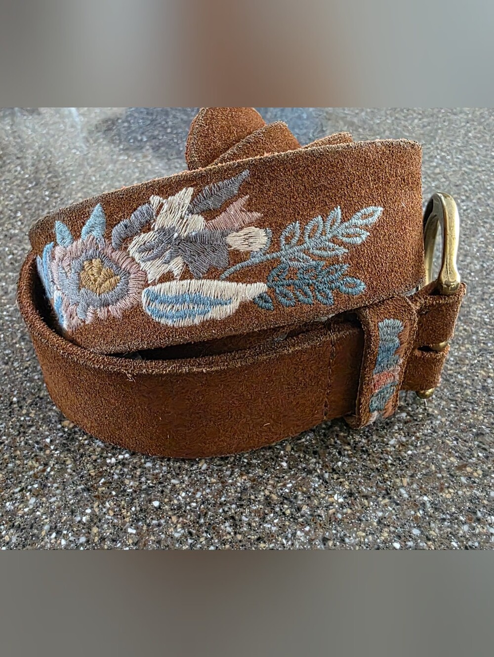 Lucky Brand Brown Embroidered Suede Belt Lg 36-40"